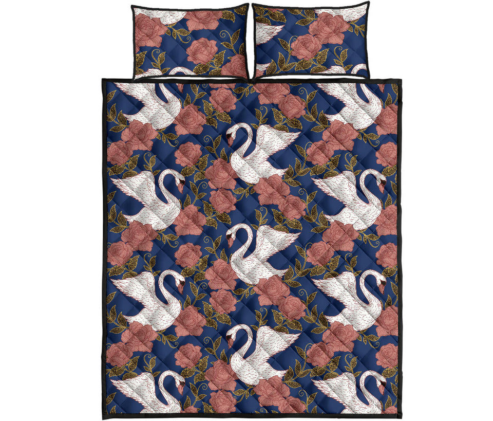 Swan Rose Pattern Quilt Bed Set