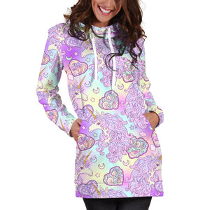 Unicorn Heart Pattern Women Hoodie Dress