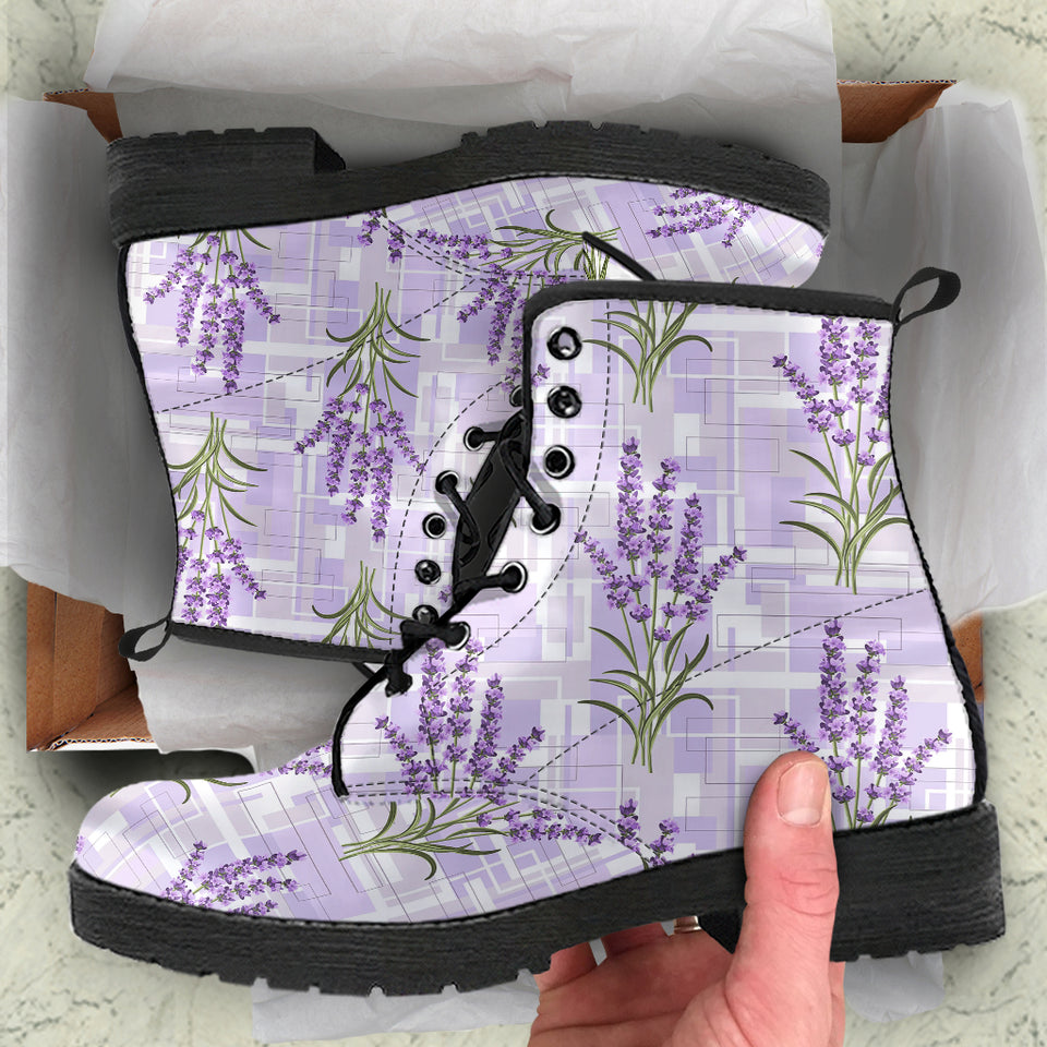 Lavender Pattern Theme Leather Boots