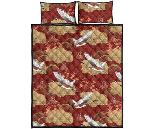 Japanese Crane Theme Pattern Quilt Bed Set