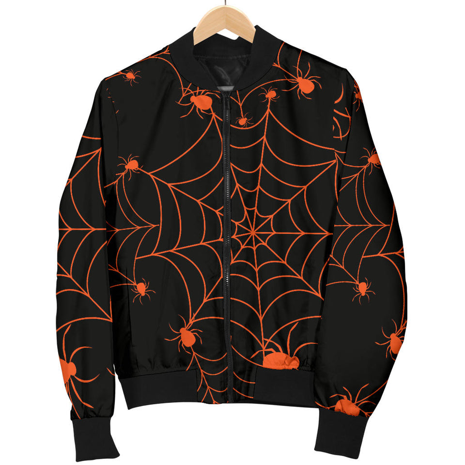 Orange Cobweb Spider Web Pattern Men Bomber Jacket