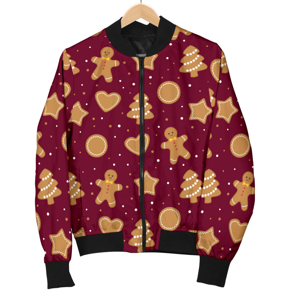 Christmas Ginger Cookie Pattern Background Men Bomber Jacket