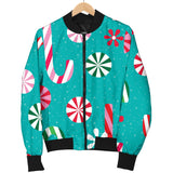 Christmas Candy Pattern Women Bomber Jacket
