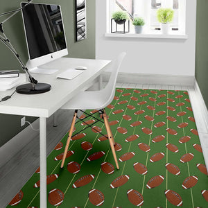 American Football Ball Pattern Green Background Area Rug
