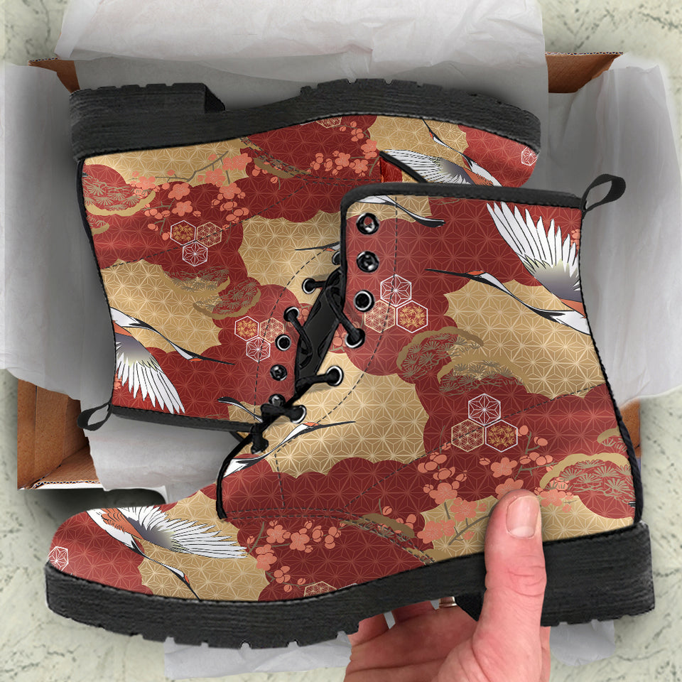 Japanese Crane Theme Pattern Leather Boots