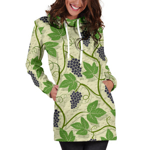 Grape Leaves Pattern Women Hoodie Dress