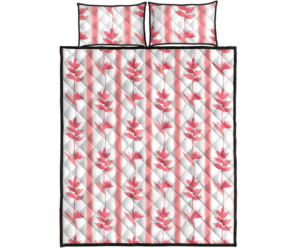 Heliconia Pink White Pattern Quilt Bed Set