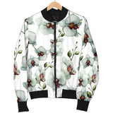 White Orchid Pattern Women Bomber Jacket