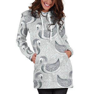 Swan Gray Pattern Women Hoodie Dress