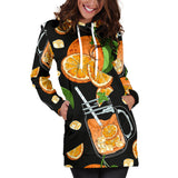 Orange Ice Orance Juice Pattern Women Hoodie Dress