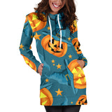 Halloween Pumpkin Witch Hat Pattern Women Hoodie Dress