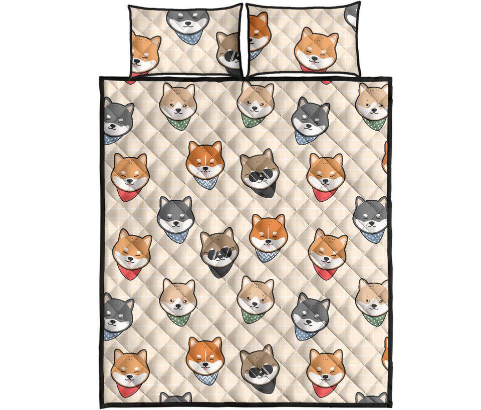 Shiba Inu Head Pattern Quilt Bed Set