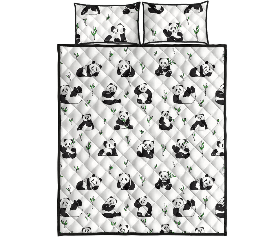 Panda Pattern Background Quilt Bed Set