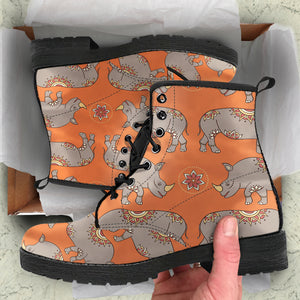 Rhino Pattern Theme Leather Boots