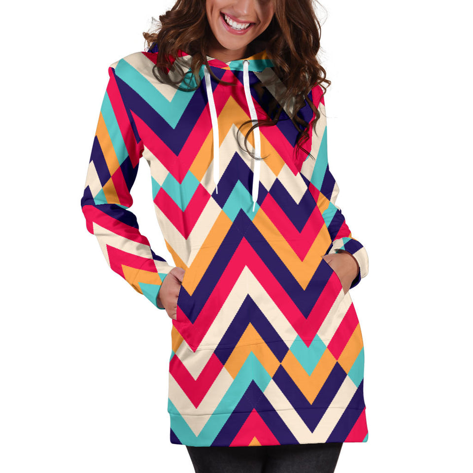 Zigzag Chevron Pattern Background Women Hoodie Dress