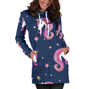 Unicorn Head Pattern Women Hoodie Dress