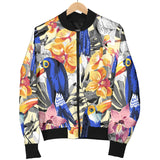 Toucan Leaves Flower Pattern Women Bomber Jacket