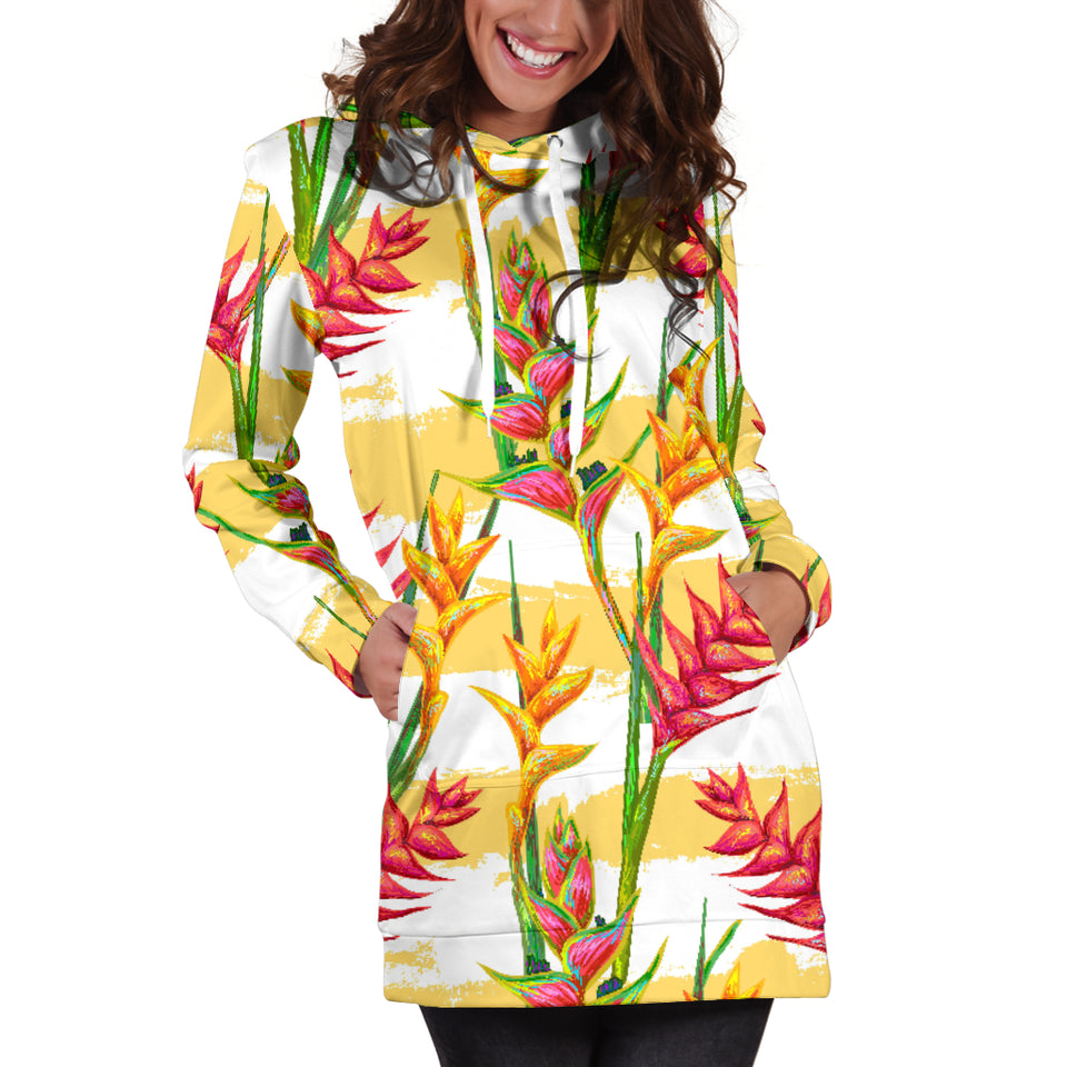 Heliconia Pattern Women Hoodie Dress