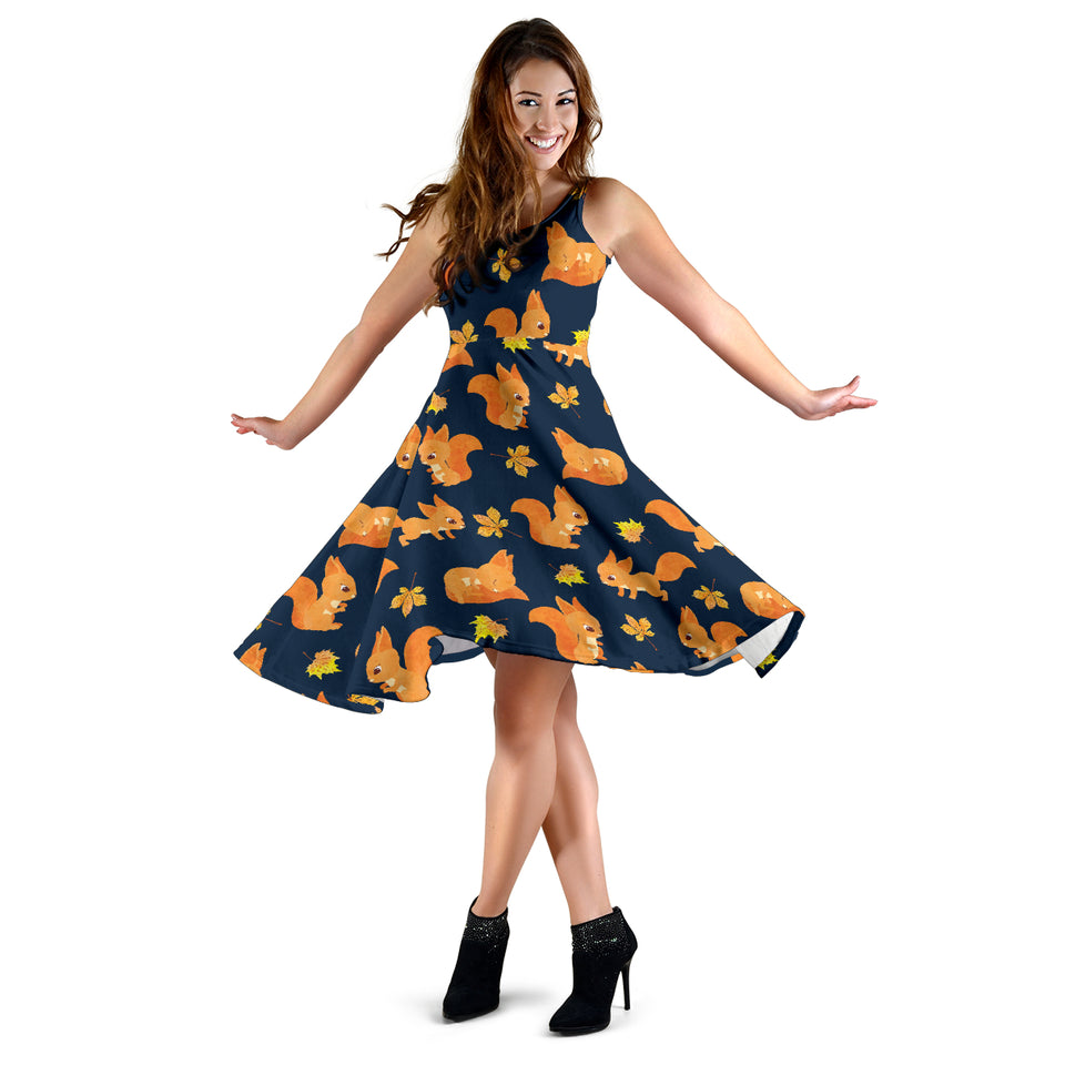 Squirrel Pattern Print Design 05 Sleeveless Midi Dress