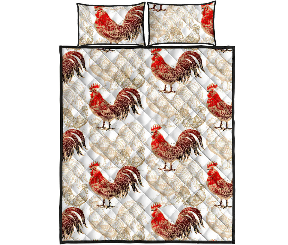 Rooster Chicken Pattern Quilt Bed Set