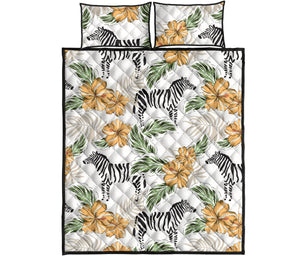 Zebra Hibiscus Pattern Quilt Bed Set