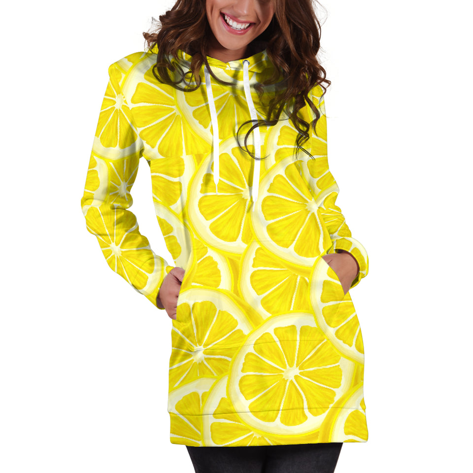 Sliced Lemon Pattern Women Hoodie Dress