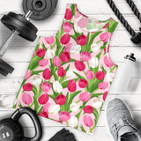 Pink White Tulip Pattern Men Tank Top