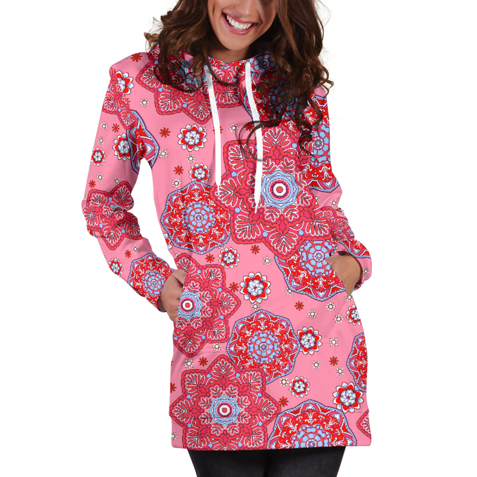 Indian Pink Pattern Women Hoodie Dress