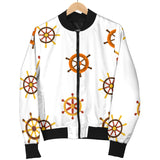 Nautical Steering Wheel Rudder Wooden Pattern Men Bomber Jacket