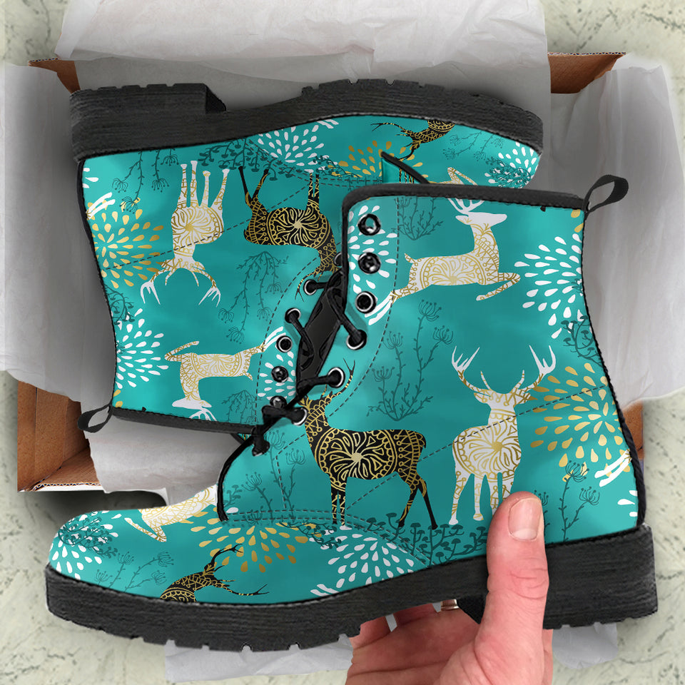 Deer Pattern Leather Boots