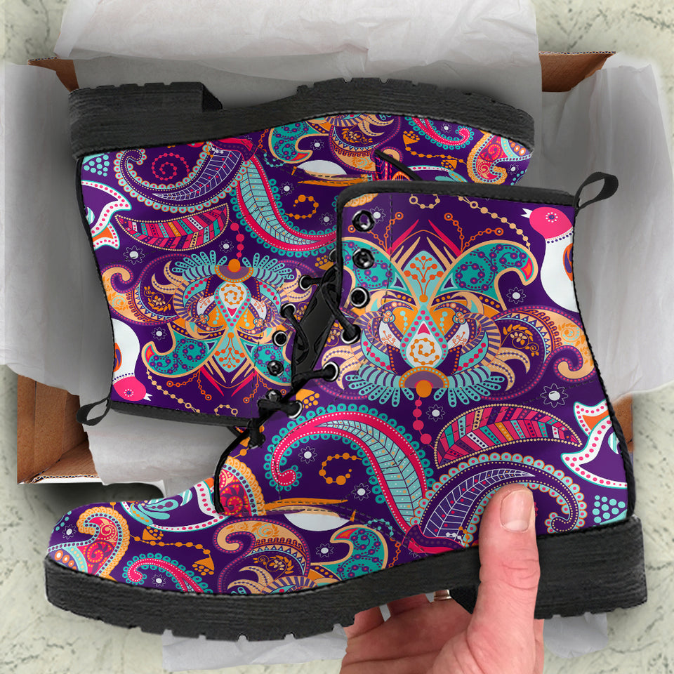 Indian Pattern Background Leather Boots