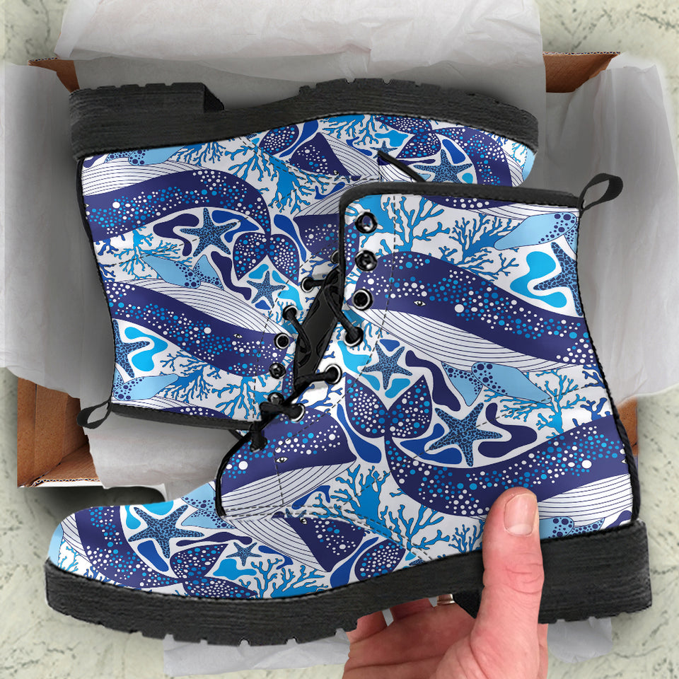 Whale Starfish Pattern Leather Boots