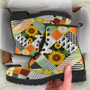 Sunflower Pattern Leather Boots