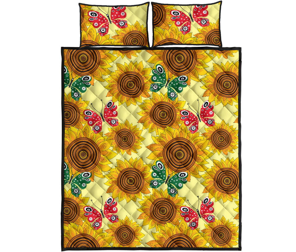 Sunflower Butterfly Pattern Quilt Bed Set