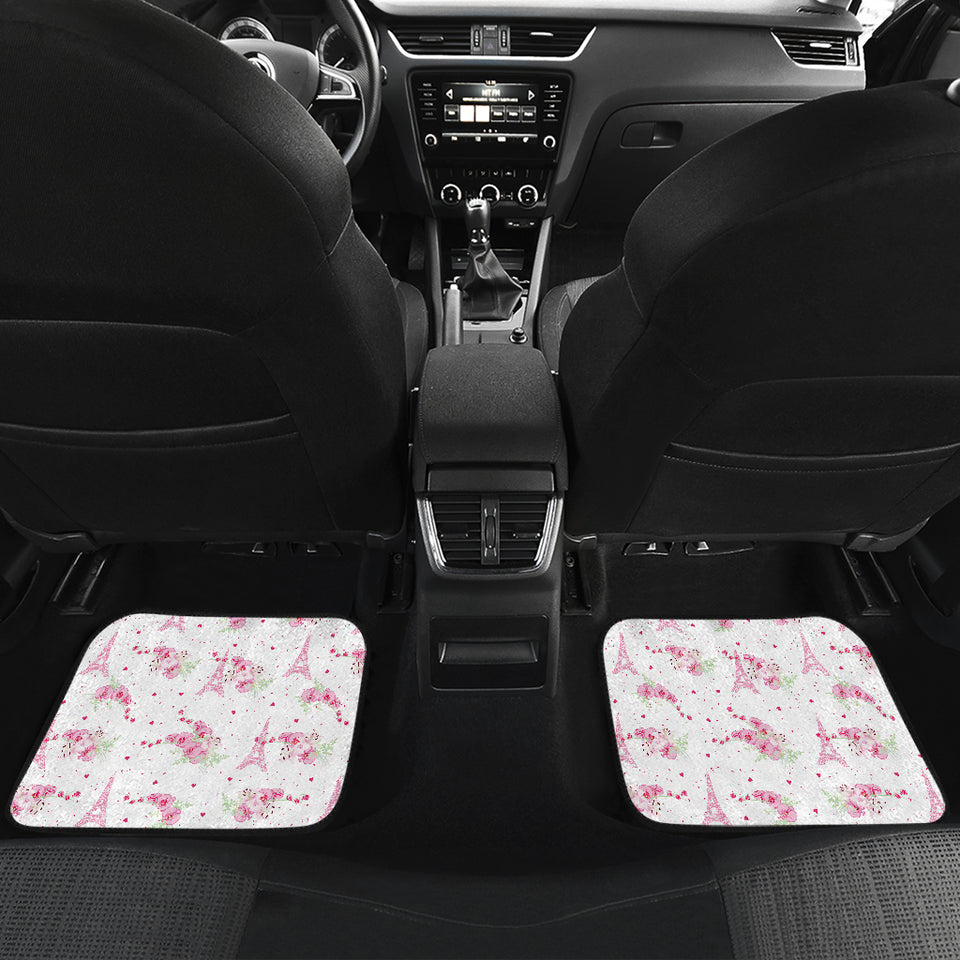 Eiffel Tower Pink Theme Pattern Print Design 05 Front and Back Car Mats