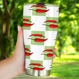 Red Chili Pattern Green White background Tumbler