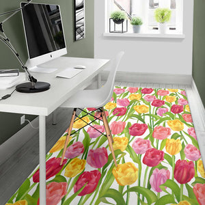 Pink Red Yellow Tulip Pattern Area Rug