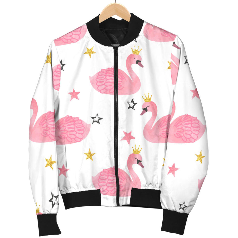 Pink Swan Pattern Men Bomber Jacket