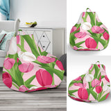 Pink White Tulip Pattern Bean Bag Cover