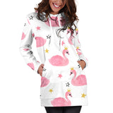 Pink Swan Pattern Women Hoodie Dress