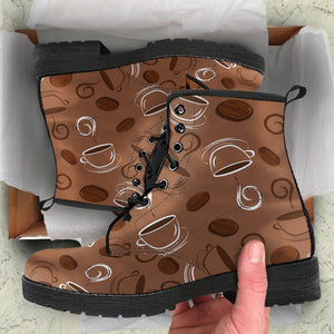 Coffee Cup and Coffe Bean Pattern Leather Boots