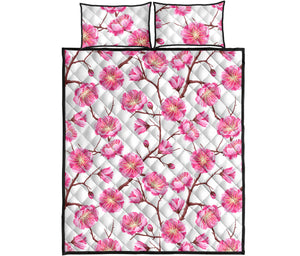 Pink Sakura Pattern Quilt Bed Set