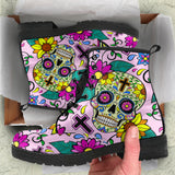 Colorful Suger Skull Pattern Leather Boots