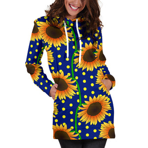 Sunflower Pokka Dot Pattern Women Hoodie Dress