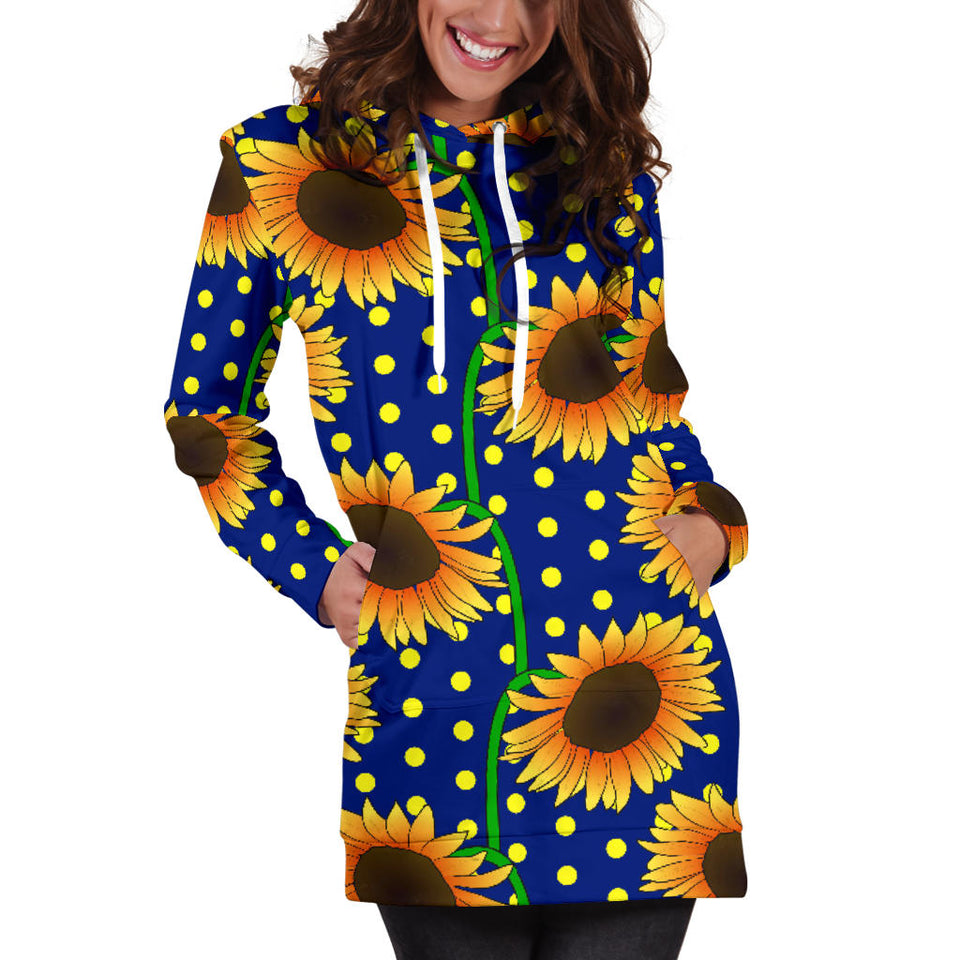 Sunflower Pokka Dot Pattern Women Hoodie Dress