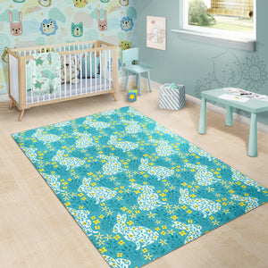 Rabbit Flower Theme Pattern Area Rug