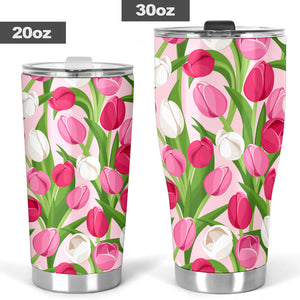 Pink White Tulip Pattern Tumbler