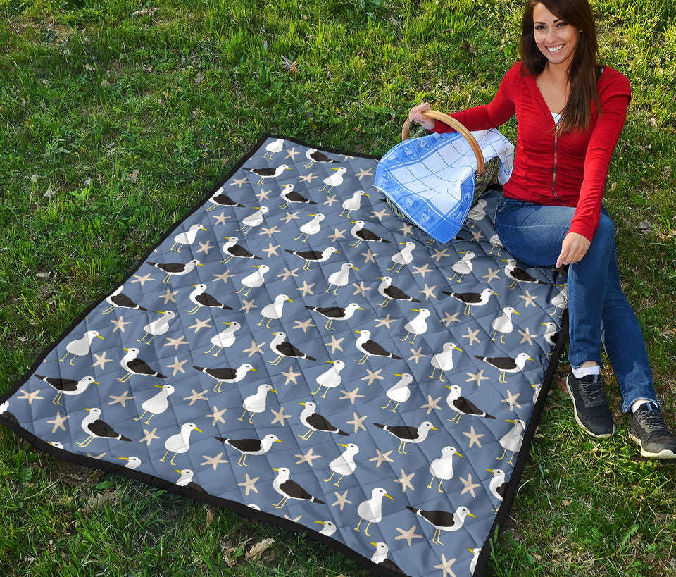 Seagull Pattern Print Design 01 Premium Quilt