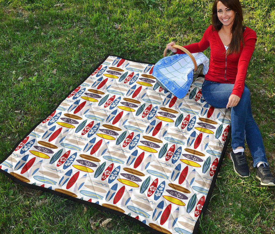 Surfboard Pattern Print Design 02 Premium Quilt