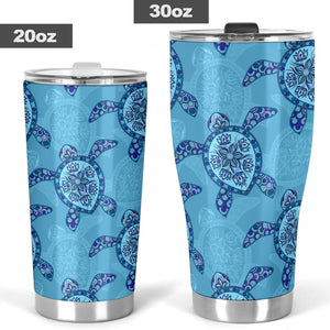 Sea Turtle Blue Tribal Pattern Tumbler